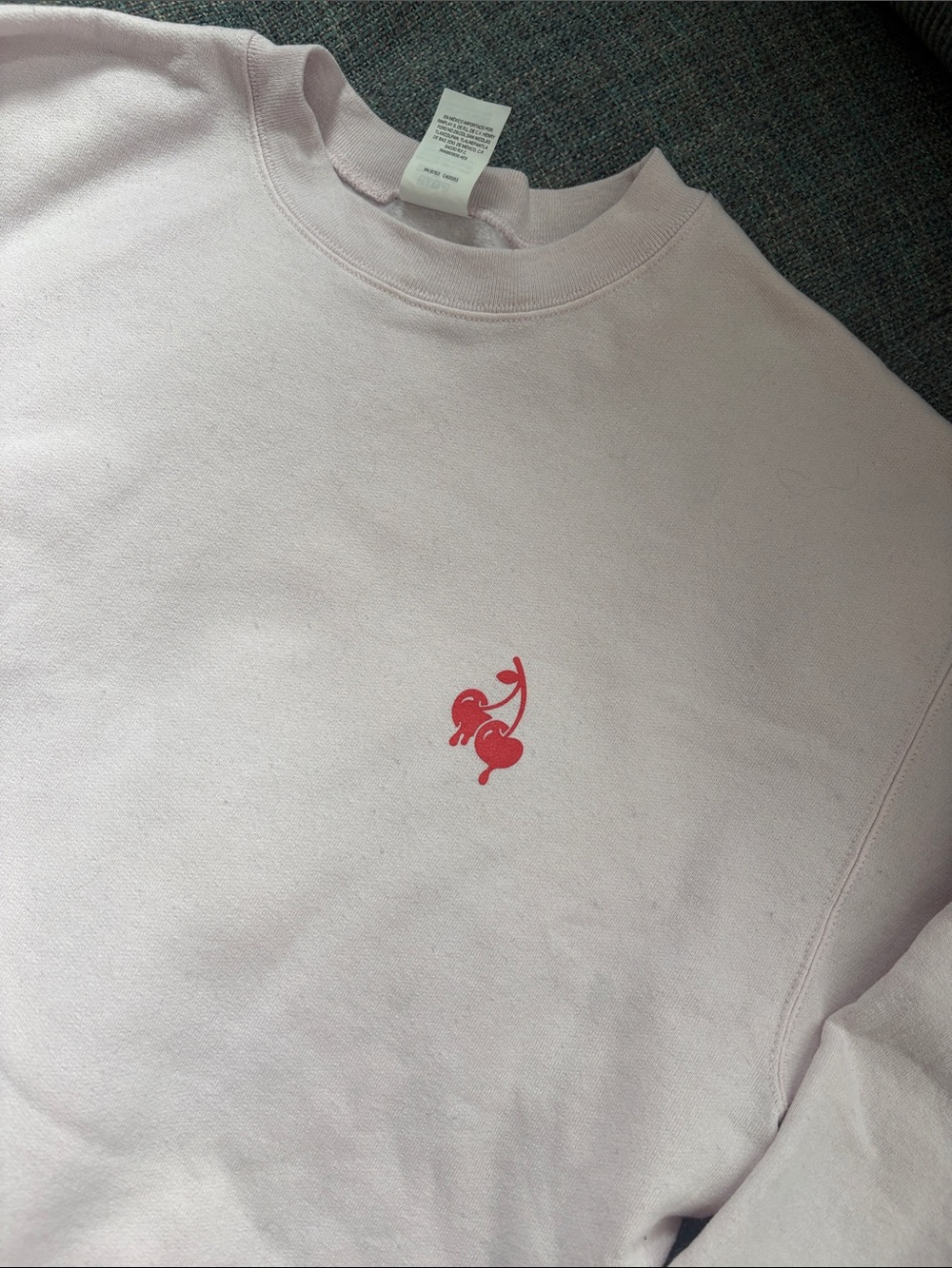Women’s Light Pink Crewneck Sweater with Cherry Motif